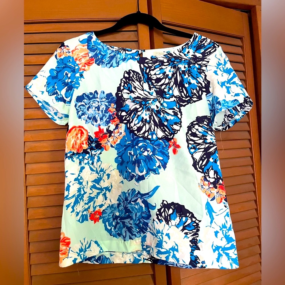 J. Crew Blue Floral Boxy Blouse